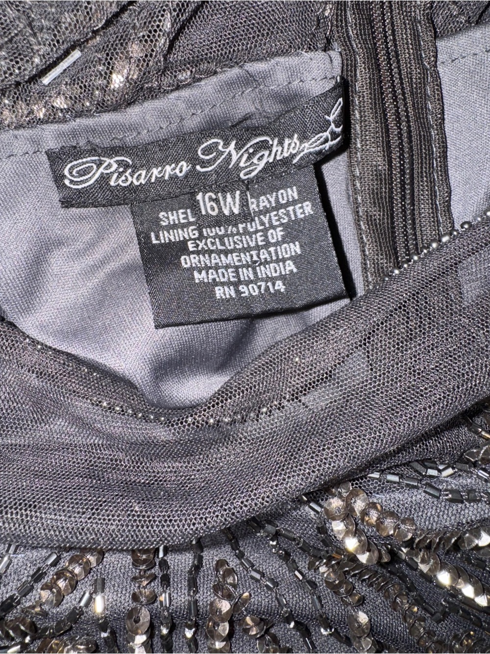 Pissaro Nights Nordstrom Embellished Midi Evening Dress in Charcoal Gray 16W - Picture 9 of 9